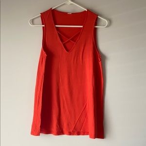 Orange criss cross v-neck tank top